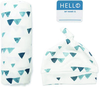 Couverture à langer et chapeau assorti - Triangles Bleu