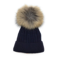 Tuque lainage avec pompon naturel - Marine