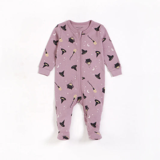 Pyjama à Pattes en Coton Biologique, imprimés de sorcières phosphorescent - Nouveau-né à 24M