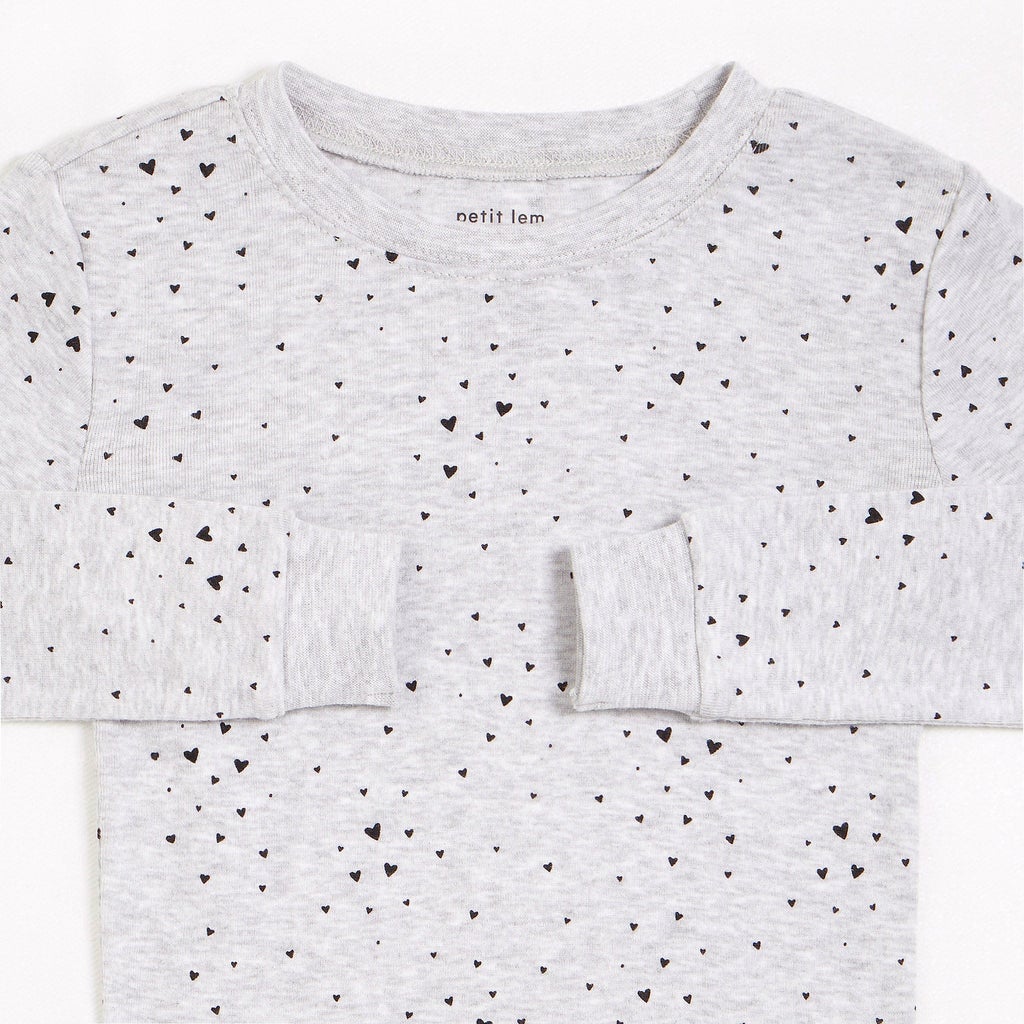 Ensemble pyjama gris chiné à imprimé confettis de coeurs- 2 à 12 ans