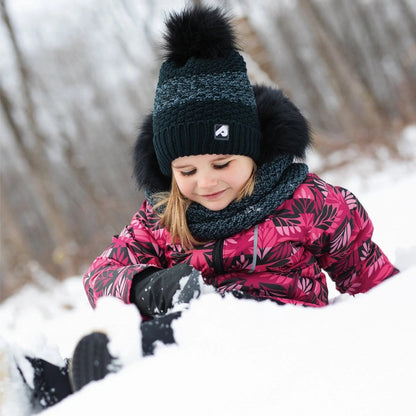 Tuque d'hiver pour fille avec pompon détachable - Noir -2 à 12 ans
