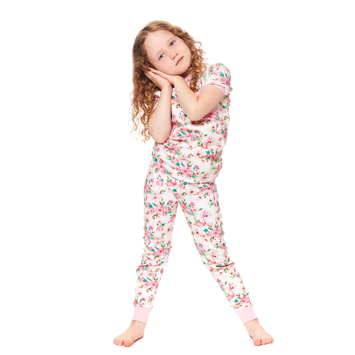 Pyjama 2 pièces «Flamant rose et fleurs» en coton organique E30PG11-035 - 3 à 12 ans