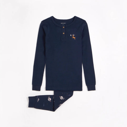 Ensemble à col henley à imprimés de Père Noël et ses rennes phosphorescent(2 pcs.) 8 à 14 ans