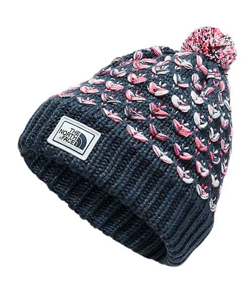 Tuque à motifs et  pompon "Chunky Fur Pom Bne"  - Bleu et rose  3 à 12 ans