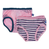 Sous-vêtements en viscose de bambou, pour filles (lot de 2) -Fleurs de Lotus et Rayures-